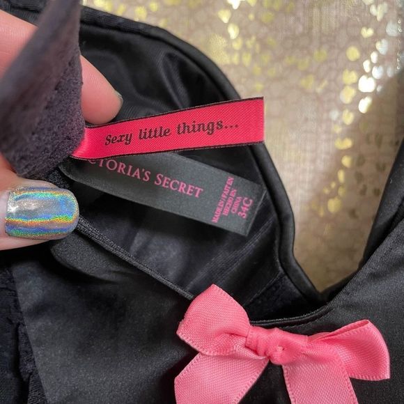 Vintage Victorias Secret Sexy Little Things Black Rhinestone Bustier Slip 34C - Picture 6 of 6